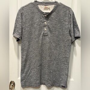 Faherty Shirt Mens Med Gray Henley Short Sleeve Organic Cotton Linen Blend